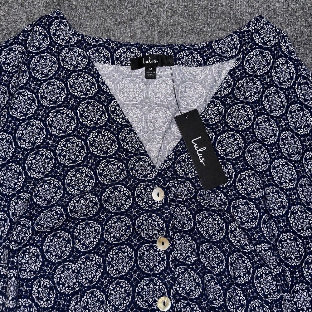 Lulus Romper Womens M Navy White Geometric Long Sleeve Belted NWT - Picture 4 of 8